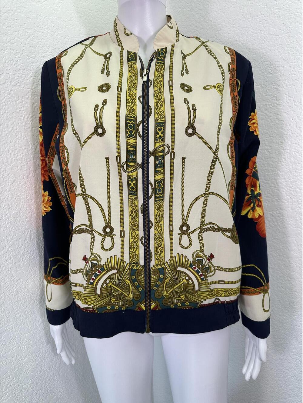 Women’s Sz M Peter Popovitch Baroque Chain Vtg 1980’s Bomber Jacket Nautical